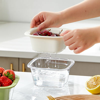 Double Layers Kitchen Fruit Washing Bowl Mini Plastic Drain Basket 14.56*7CM