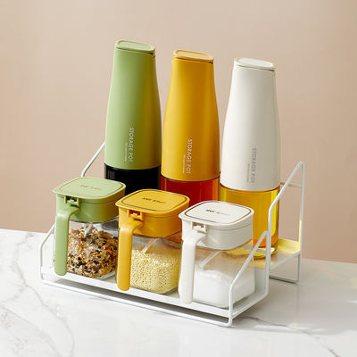 6pcs Kitchen Organiser Set Oil Bottles And Seasoning Jars With Rack Wear Resistance