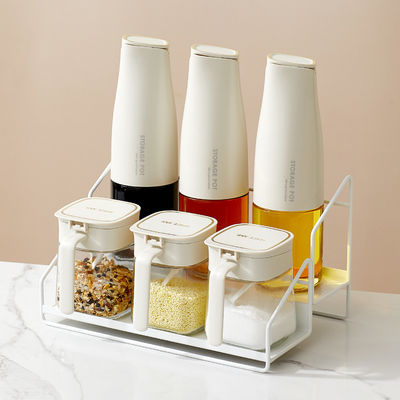 6pcs Kitchen Organiser Set Oil Bottles And Seasoning Jars With Rack Wear Resistance