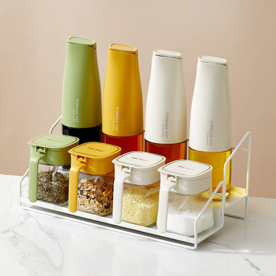 8pcs Household Kitchen Oil Bottles And Seasoning Jars With Rack