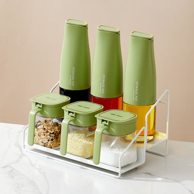6pcs Kitchen Organiser Set Oil Bottles And Seasoning Jars With Rack Wear Resistance