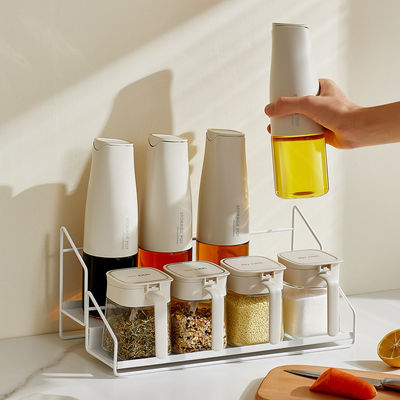 8pcs Household Kitchen Oil Bottles And Seasoning Jars With Rack
