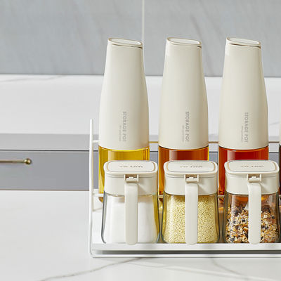 6pcs Kitchen Organiser Set Oil Bottles And Seasoning Jars With Rack Wear Resistance