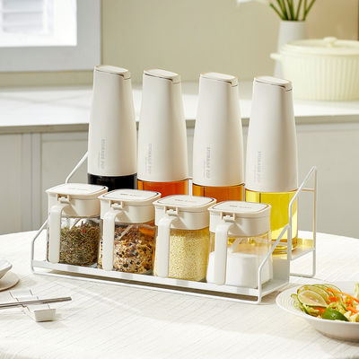 8pcs Household Kitchen Oil Bottles And Seasoning Jars With Rack