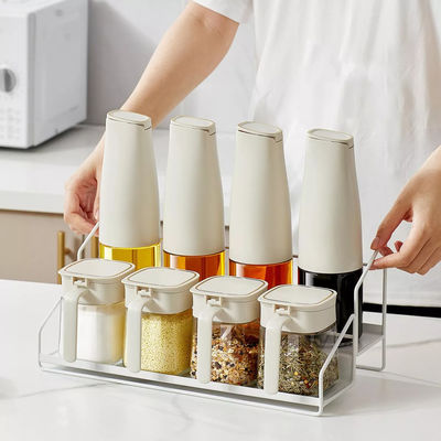 8pcs Household Kitchen Oil Bottles And Seasoning Jars With Rack