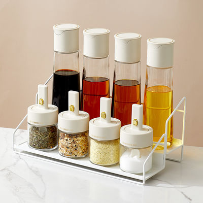 8pcs Transparent Glass Kitchen Storage Containers Set For Spice And Oil Multifunction