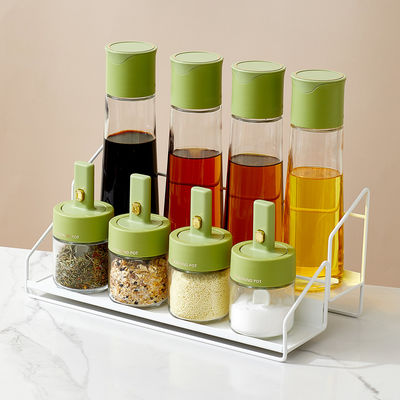 8pcs Transparent Glass Kitchen Storage Containers Set For Spice And Oil Multifunction