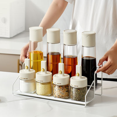 8pcs Transparent Glass Kitchen Storage Containers Set For Spice And Oil Multifunction