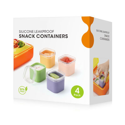 Custom 4 Pack Food Safe Silicone Small Lunch Snack Sauce Cups Containers With Lids