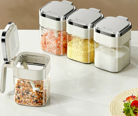 2024 New Design Kitchen Seasoning Storage Container Glass Spice Salt Jars With Stainless Steel Lids