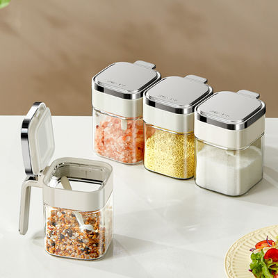 Household Kitchen BBQ Food Seasoning Powder Spices Pot Storage Box Wholesale Glass Spice Jars Container With Stainless Steel Lid