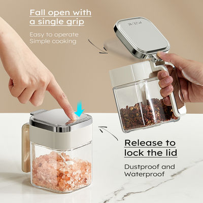 Household Kitchen BBQ Food Seasoning Powder Spices Pot Storage Box Wholesale Glass Spice Jars Container With Stainless Steel Lid