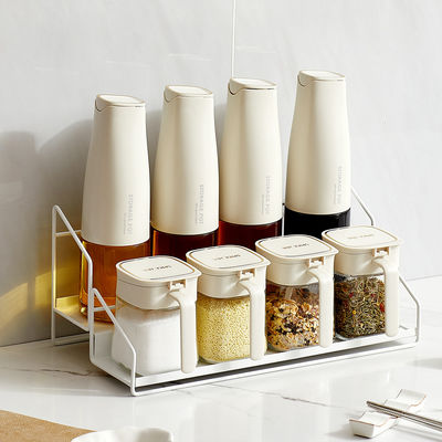8pcs Household Kitchen Oil Bottles And Seasoning Jars With Rack