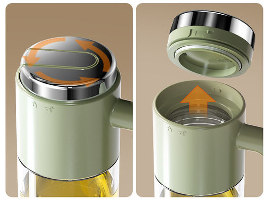 500 Ml 17oz Glass Olive Oil Dispenser Bottle Oil Pot with Handle Auto Flip Leakproof Condiment Container with Stainless Steel lid